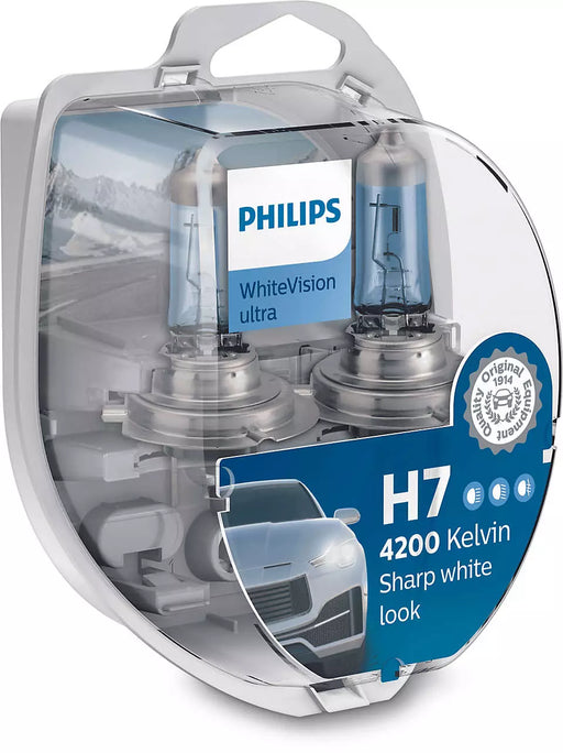 PHILIPS halogen H7 12v lyspæresett White Vision Ultra - Arbeidslys.no