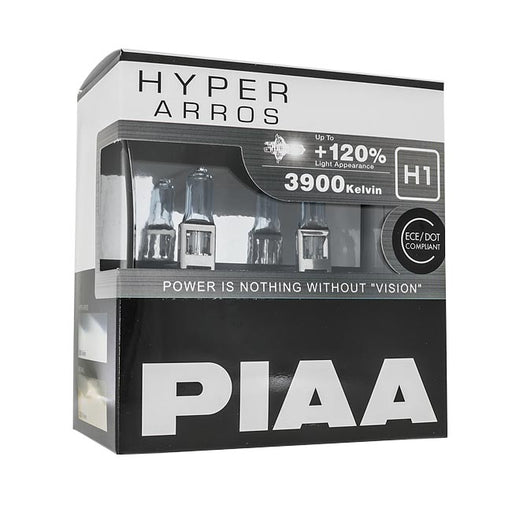 H1 halogenpærer. PIAA Hyper Arros +120%. 3900K fargetemperatur.