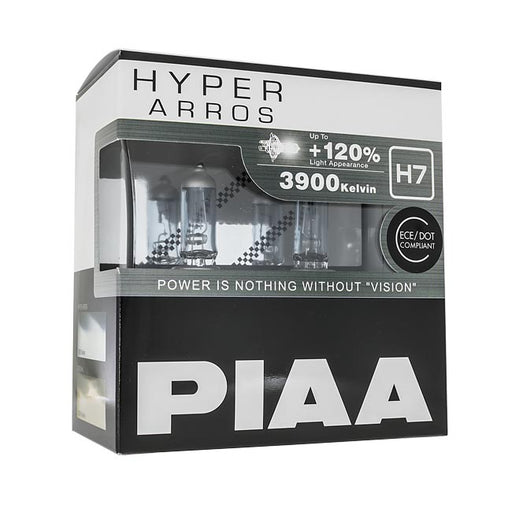 H7 halogenpærer. PIAA Hyper Arros +120%. 3900K fargetemperatur.