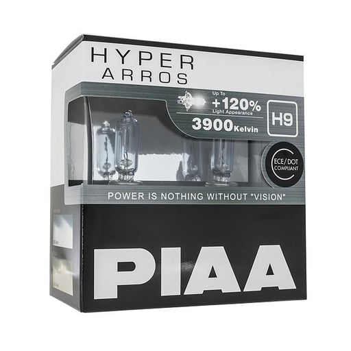 H9 halogenpærer. PIAA Hyper Arros +120%. 3900K fargetemperatur.