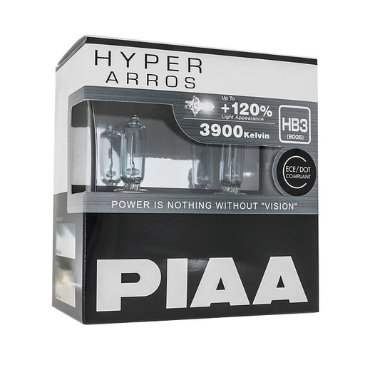HB3 halogenpærer. PIAA Hyper Arros +120%. 3900K fargetemperatur.