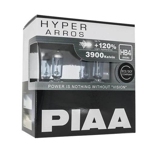 HB4 halogenpærer. PIAA Hyper Arros +120%. 3900K fargetemperatur.
